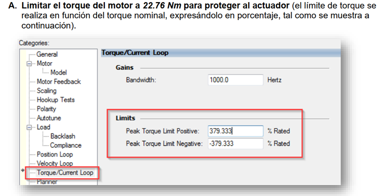 Limitar el par del motor