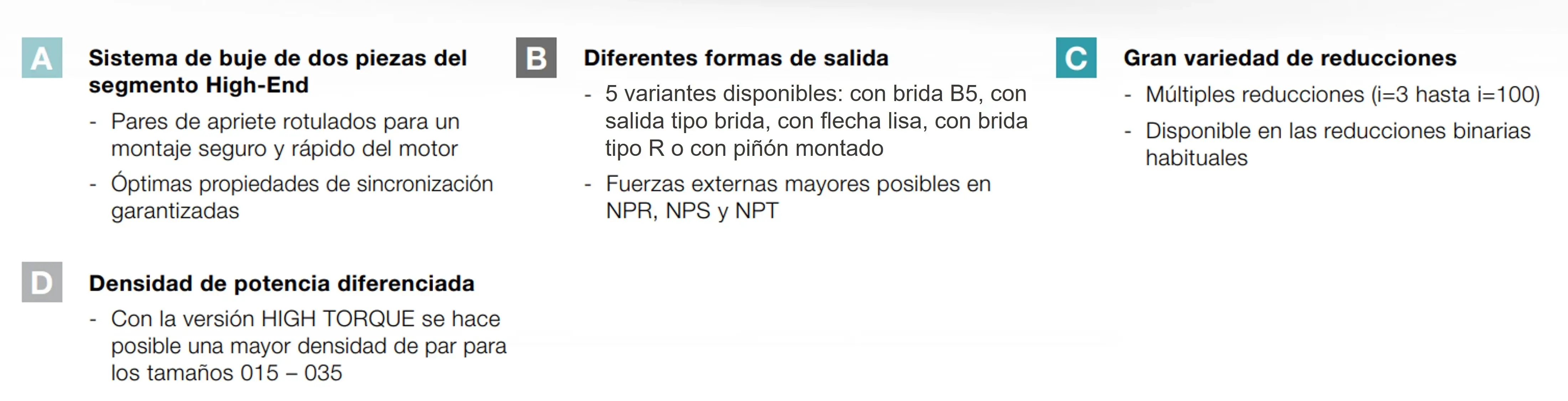 características del reductor NP de Wittenstein