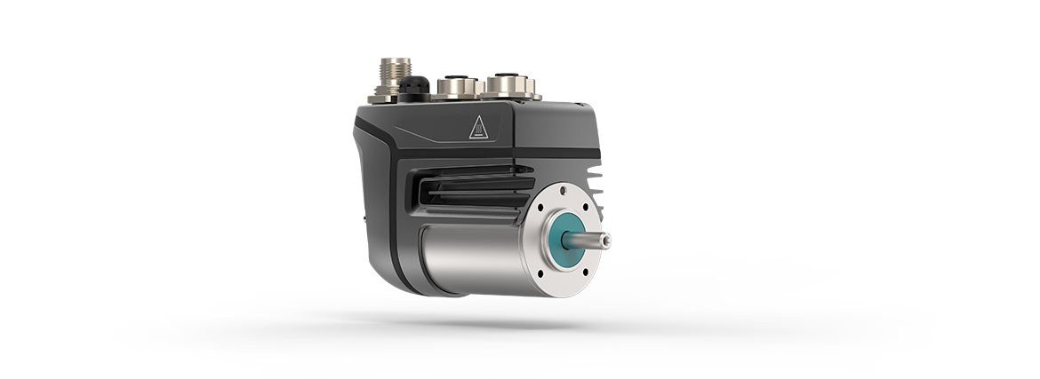 Servoactuador con servomotor industrial y electrónica de accionamiento integrados.