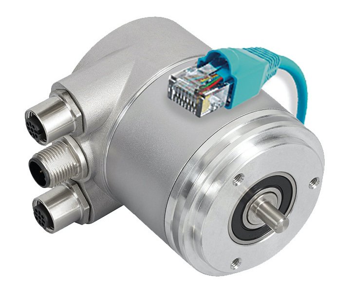 Encoder absoluto rotativo disponible con diversas interfaces para Ethernet industrial.