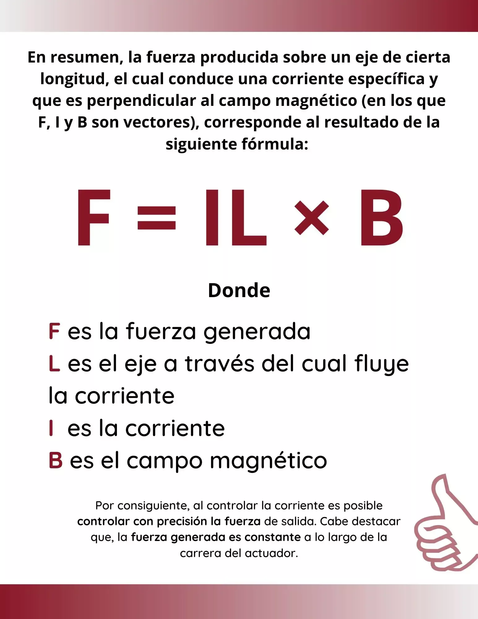 Fórmula para calcular la fuerza de salida del actuador.
